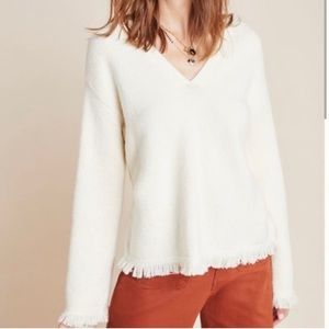 Anthropologie Joy Fringed V-Neck Sweater